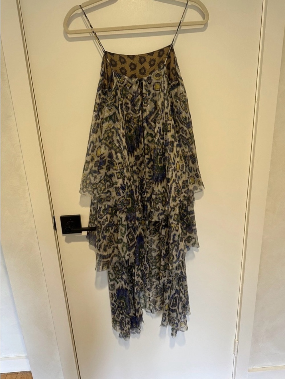 Dries Van Noten Layered Handkerchief-Hem Dress in Blue and Olive